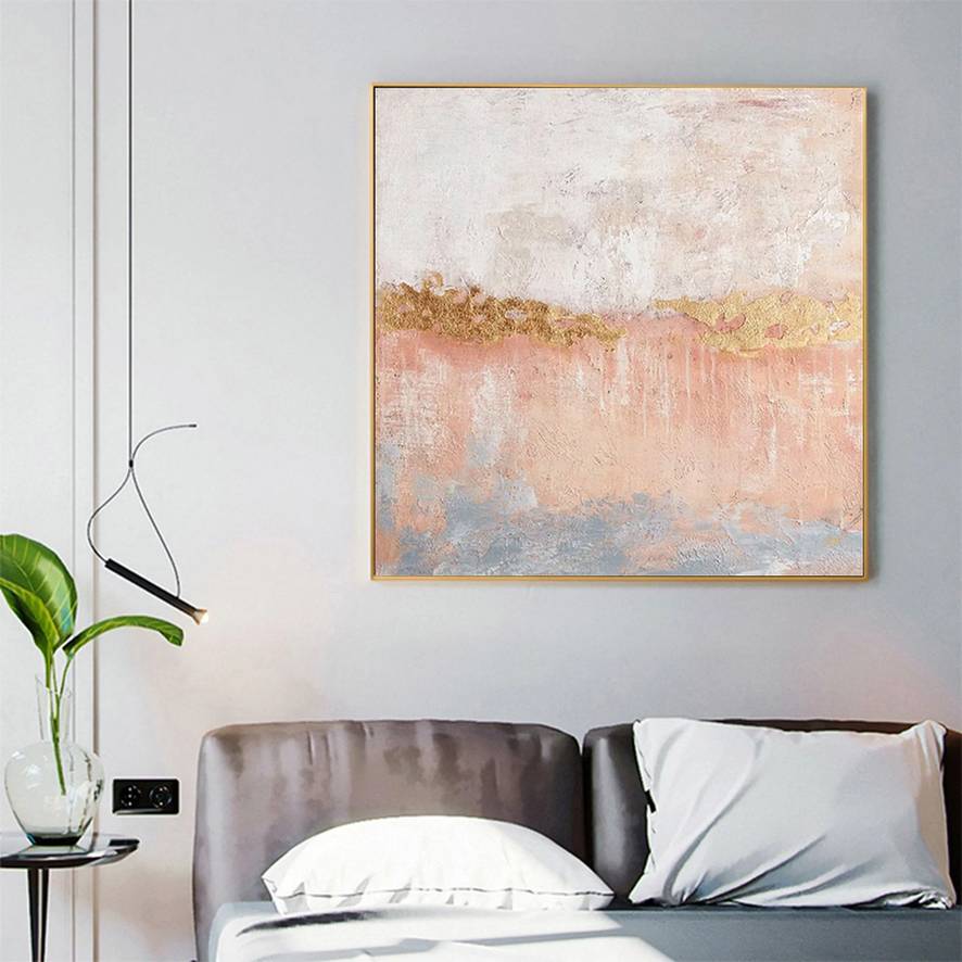 Leaf Original Handmade Canvas Pink Painting Abstract Canvas Artwork 2L8FQ